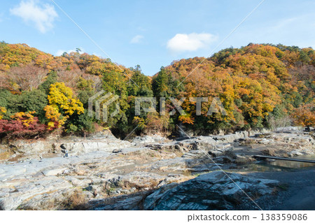 Autumn scenery of the Nagatoro gorge, with its rock formations and vibrant autumn foliage. Autumn scenery of the Nagatoro gorge, with its rock formations and vibrant autumn foliage. 138359086
