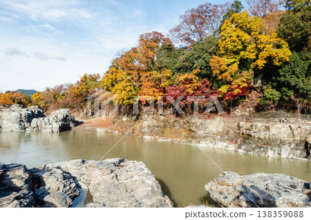 Autumn scenery of the Nagatoro gorge, with its rock formations and vibrant autumn foliage. Autumn scenery of the Nagatoro gorge, with its rock formations and vibrant autumn foliage. 138359088