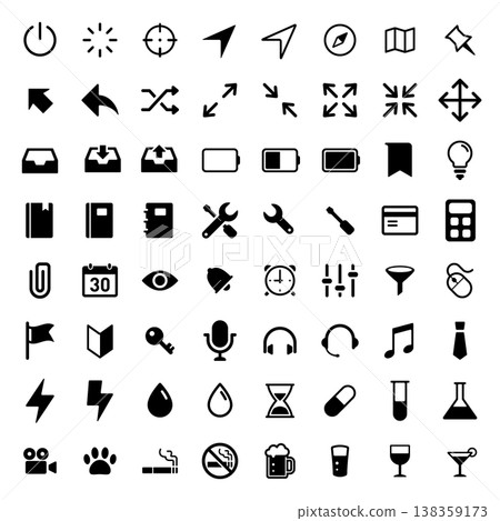 Simple UI Icon Set - 64 Icons / General Purpose / Monochrome (Arrows, Apps) Simple UI Icon Set - 64 Icons / General Purpose / Monochrome (Arrows, Apps) 138359173
