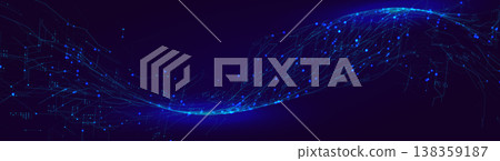 AI Wave Data Flow Technology Digital Transformation, Blue Energy Stream Medical DNA Helix Molecule. Sound Blue Line Neon Light Effect Waveform Soundwave Visualisation. Vector Illustration 138359187