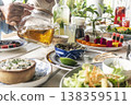 mixed western healthy food meal on restaurant table outdoors in singapore restaurant 138359511