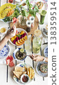 mixed western healthy food meal on restaurant table outdoors in singapore restaurant 138359514