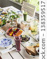 mixed western healthy food meal on restaurant table outdoors in singapore restaurant 138359517