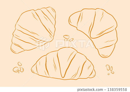 Hand drawn french croissant line set. Doodle vector isolated illustration Hand drawn french croissant line set. Doodle vector isolated illustration 138359558