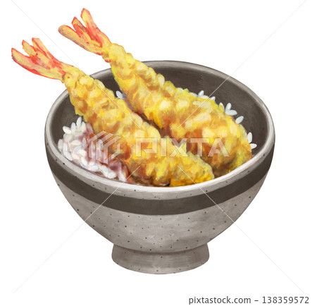 Illustration of shrimp tempura rice bowl 138359572