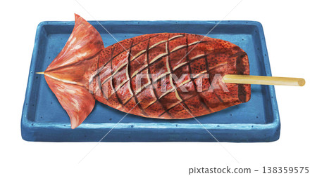 烤魷魚和盤子的插圖 138359575