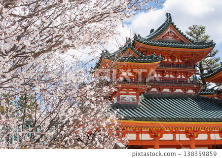 京都平安神宮景色;春天的平安神宮;平安神宮的左近櫻盛開;京都旅遊景點 京都平安神宮景色;春天的平安神宮;平安神宮的左近櫻盛開;京都旅遊景點 138359859