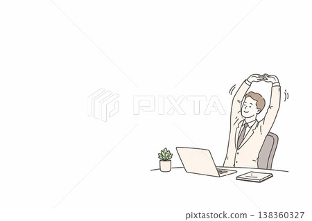 一位商務人士在辦公室裡伸展身體（清新簡潔的線條畫） 138360327