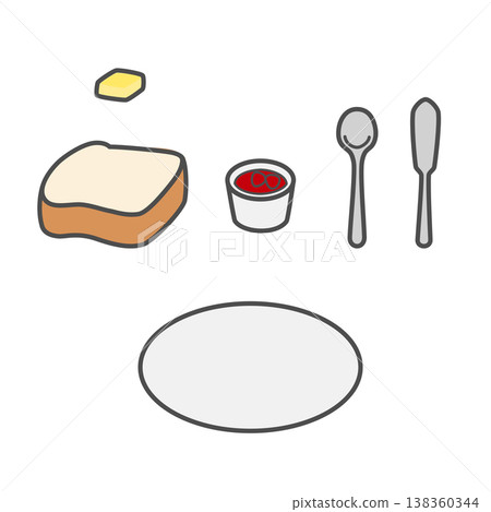A simple breakfast set (bread, jam, and tableware) A simple breakfast set (bread, jam, and tableware) 138360344