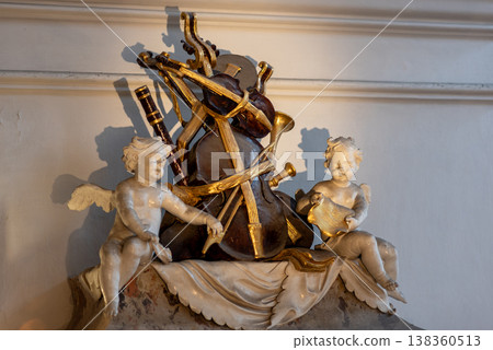 Interior religious details in the Karlskirche baroque church in Karlsplatz square in Vienna, Austria on 3 May 2023 Interior religious details in the Karlskirche baroque church in Karlsplatz square in Vienna, Austria on 3 May 2023 138360513