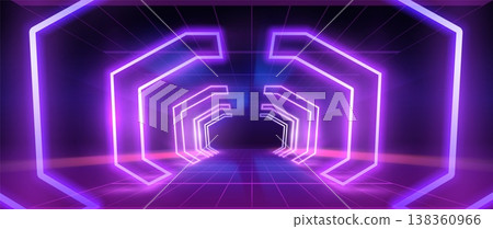 Abstract futuristic background with neon purple glowing lines and grid. Abstract futuristic background with neon purple glowing lines and grid. 138360966
