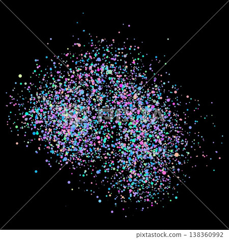 A bright abstract spot of dust, paint, or glitter, multicolored, neon, on a black background. 138360992