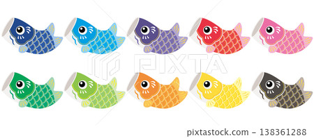 一組10個可愛的跳躍鯉魚彩帶的插圖 一組10個可愛的跳躍鯉魚彩帶的插圖 138361288