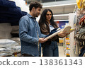 Couple picking slippers at a retail store, making a household decision 138361343