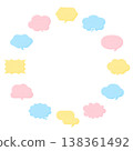 Circular frames with speech bubbles in various shapes and three colors 138361492