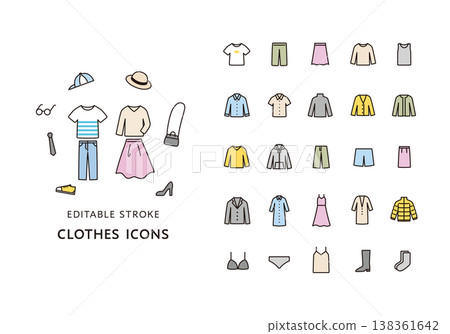 一套用於各種服裝的圖標 138361642