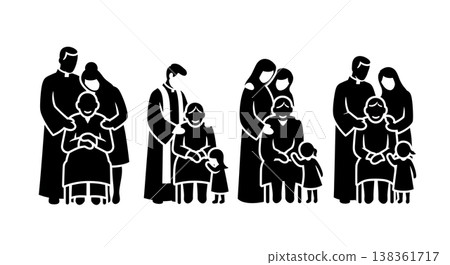 Black Solid Hospice Care Silhouettes Set of Six on White Background Black Solid Hospice Care Silhouettes Set of Six on White Background 138361717