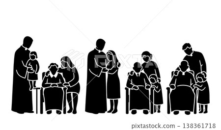 Black Solid Hospice Care Silhouettes Set of Six on White Background Black Solid Hospice Care Silhouettes Set of Six on White Background 138361718