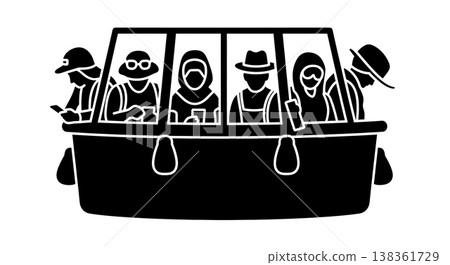 Black Solid Balloon Traveler Silhouettes Set of Six on White Background 138361729