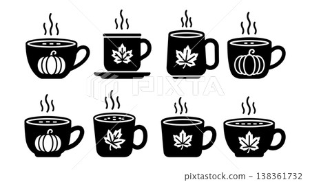 Black Solid Hot Autumn Beverage Mug Silhouettes Set of Six 138361732