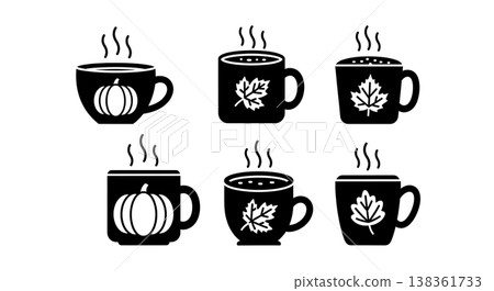 Black Solid Hot Autumn Beverage Mug Silhouettes Set of Six Black Solid Hot Autumn Beverage Mug Silhouettes Set of Six 138361733