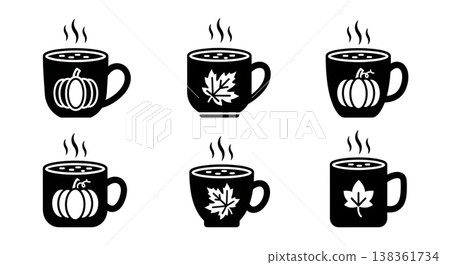 Black Solid Hot Autumn Beverage Mug Silhouettes Set of Six 138361734