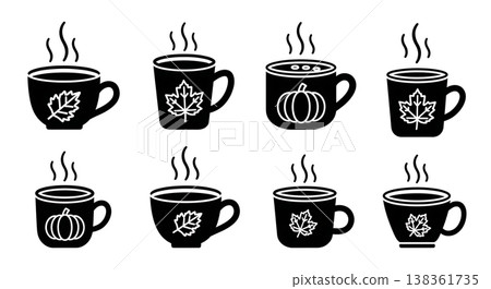 Black Solid Hot Autumn Beverage Mug Silhouettes Set of Six Black Solid Hot Autumn Beverage Mug Silhouettes Set of Six 138361735