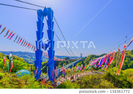 Approximately 1,000 carp streamers fly over the Ryujin (Dragon God) Suspension Bridge in Ibaraki Prefecture on a clear May day. Approximately 1,000 carp streamers fly over the Ryujin (Dragon God) Suspension Bridge in Ibaraki Prefecture on a clear May day. 138361772