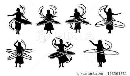 Black Solid Hula Hoop Light Silhouettes Set of Six on White Background 138361781