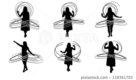 Black Solid Hula Hoop Light Silhouettes Set of Six on White Background 138361783