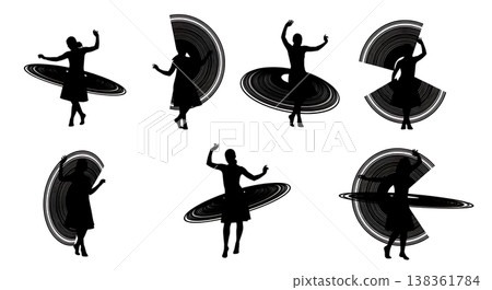 Black Solid Hula Hoop Light Silhouettes Set of Six on White Background 138361784