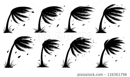 Black Solid Hurricane Palm Debris Silhouettes Set of Six on White Background 138361796