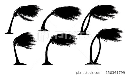 Black Solid Windy Palm Tree Silhouettes Set of Six Black Solid Windy Palm Tree Silhouettes Set of Six 138361799