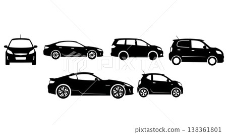 Black Solid Modern Hybrid Cars and Fuel-Efficient Vehicles Silhouettes Set of Six on White Background Black Solid Modern Hybrid Cars and Fuel-Efficient Vehicles Silhouettes Set of Six on White Background 138361801