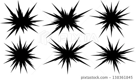Black Solid Ice Crystal Silhouettes Set of Six on White Background 138361845