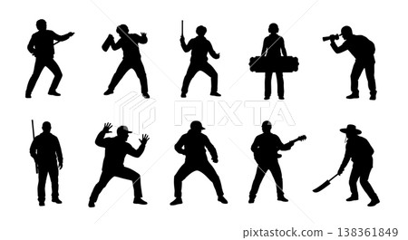 Black Solid Ice Hockey Players Silhouettes Set of Six on White Background Black Solid Ice Hockey Players Silhouettes Set of Six on White Background 138361849
