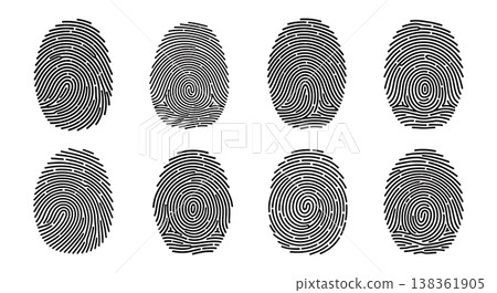 Black Solid Individual Whorl Silhouettes Set of Six on White Background Black Solid Individual Whorl Silhouettes Set of Six on White Background 138361905