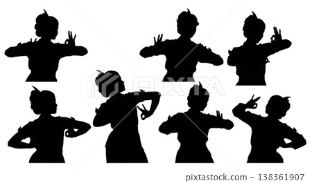 Black Solid Indonesian Legong Dance Silhouettes Set of Six on White Background Black Solid Indonesian Legong Dance Silhouettes Set of Six on White Background 138361907