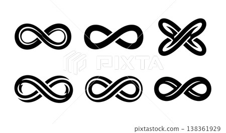 Black Solid Infinity Loop Silhouettes Set of Six on White Background 138361929