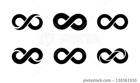 Black Solid Infinity Loop Silhouettes Set of Six on White Background 138361930