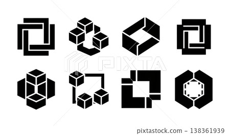 Black Solid Interlocking Square Silhouettes Set of Six on White Background Black Solid Interlocking Square Silhouettes Set of Six on White Background 138361939