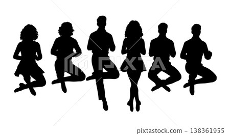 Black Solid Irish Step Dance Silhouettes Set of Six on White Background 138361955