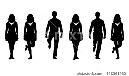 Black Solid Irish Step Dance Silhouettes Set of Six on White Background 138361960