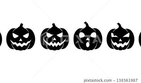 Black Solid Carved Jack-o'-Lantern Face Silhouettes Set of Six 138361987