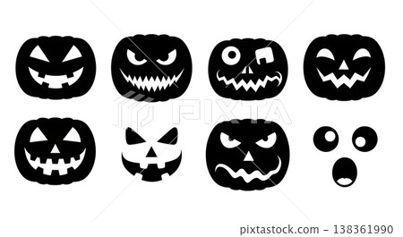 Black Solid Carved Jack-o'-Lantern Face Silhouettes Set of Six 138361990