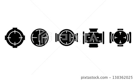 Black Solid Futuristic Target Silhouettes Set of Six on White Background Black Solid Futuristic Target Silhouettes Set of Six on White Background 138362025