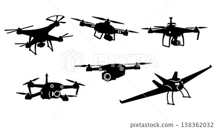 Black Solid Japanese Rickshaws Silhouettes Set of Six on White Background 138362032