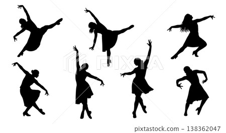 Black Solid Character Jazz Silhouettes Set of Six on White Background Black Solid Character Jazz Silhouettes Set of Six on White Background 138362047