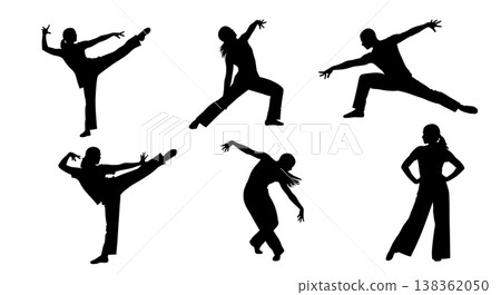 Black Solid Character Jazz Silhouettes Set of Six on White Background Black Solid Character Jazz Silhouettes Set of Six on White Background 138362050
