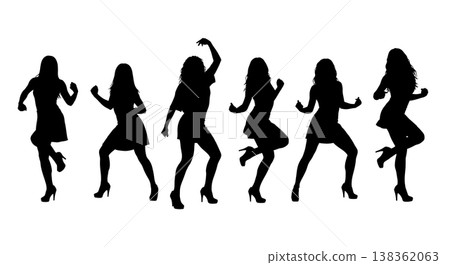 Black Solid Heels Dancer Silhouettes Set of Six on White Background 138362063